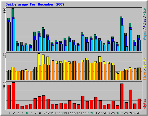 Daily usage for December 2009